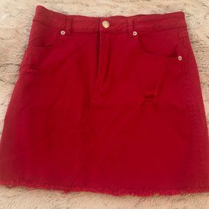 red denim skirt